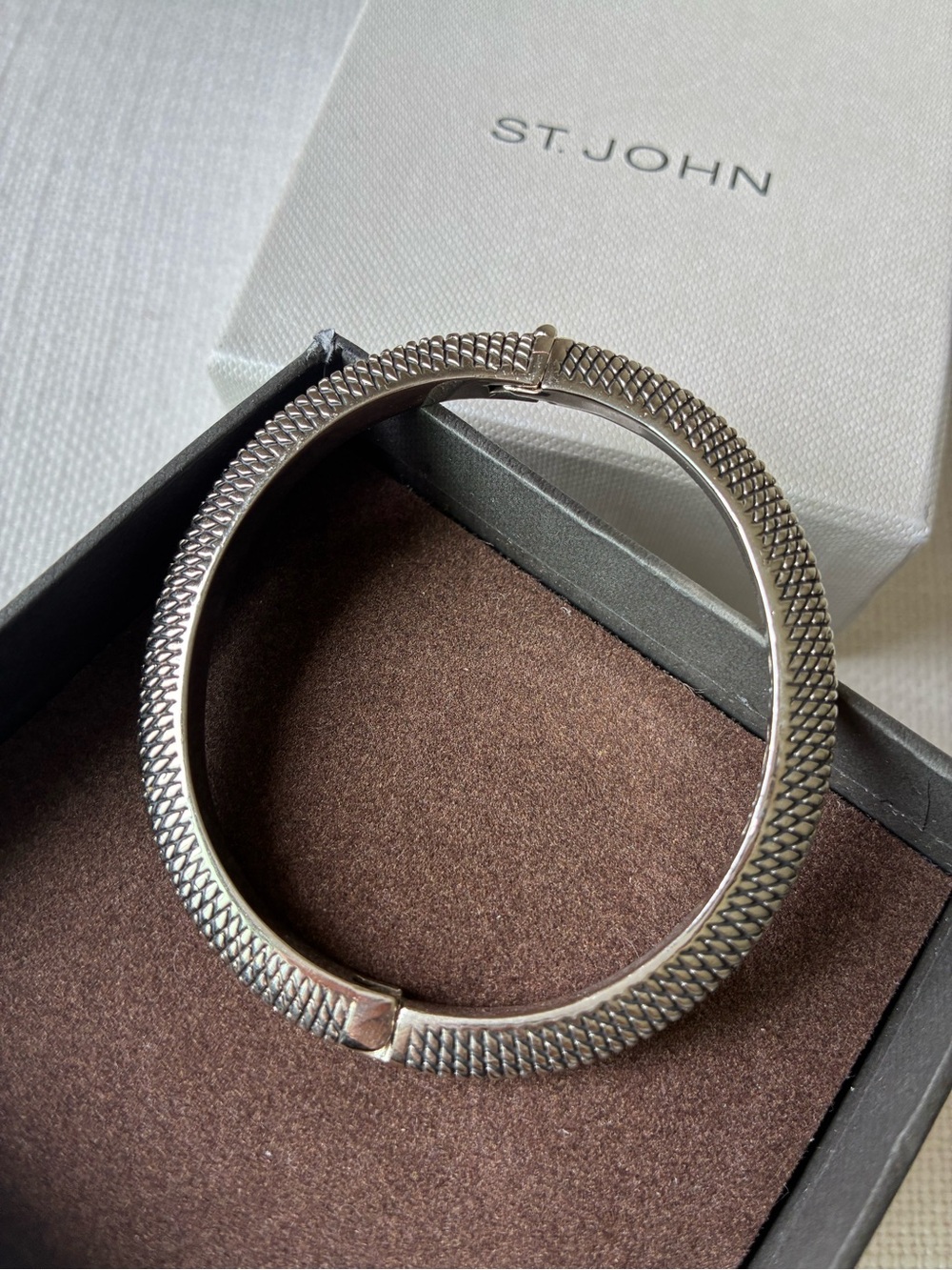 St. John Silver Snake-Texture Hinged Bangle Bracelet